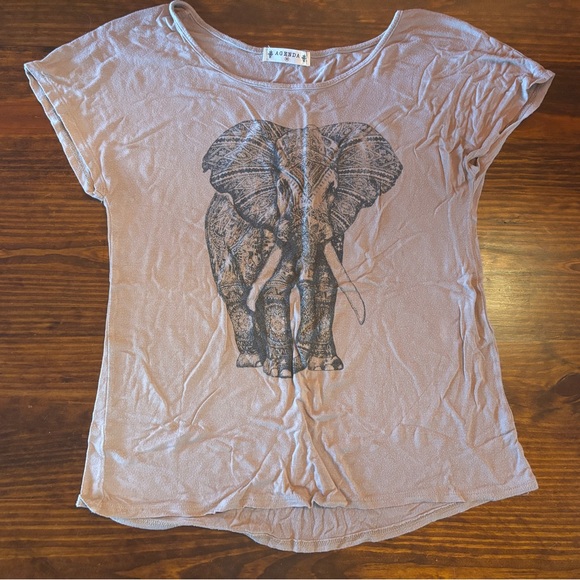 Agenda Tops - Vintage Boho Embellished Elephant Print Tee